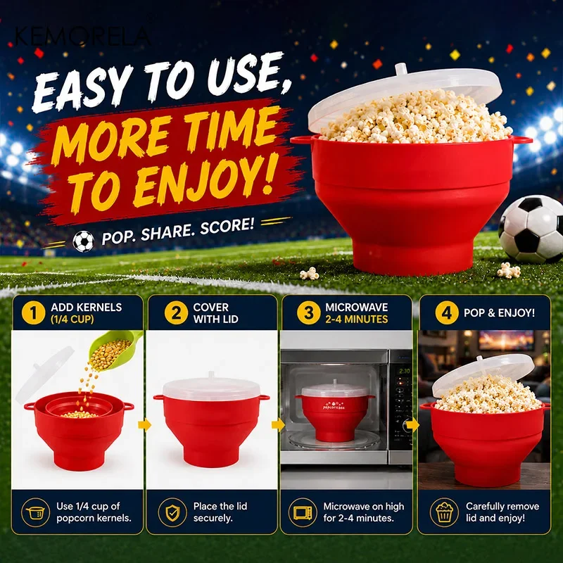 Microwave Popcorn Maker – Large Foldable Silicone Bowl, BPA-Free & Dishwasher Safe, Ideal