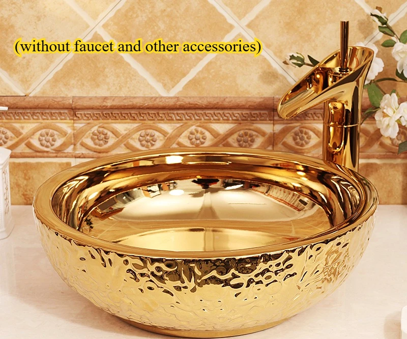 ホテルセラミックカウンター洗面台ヨーロッパ高級アート彫刻ゴールド