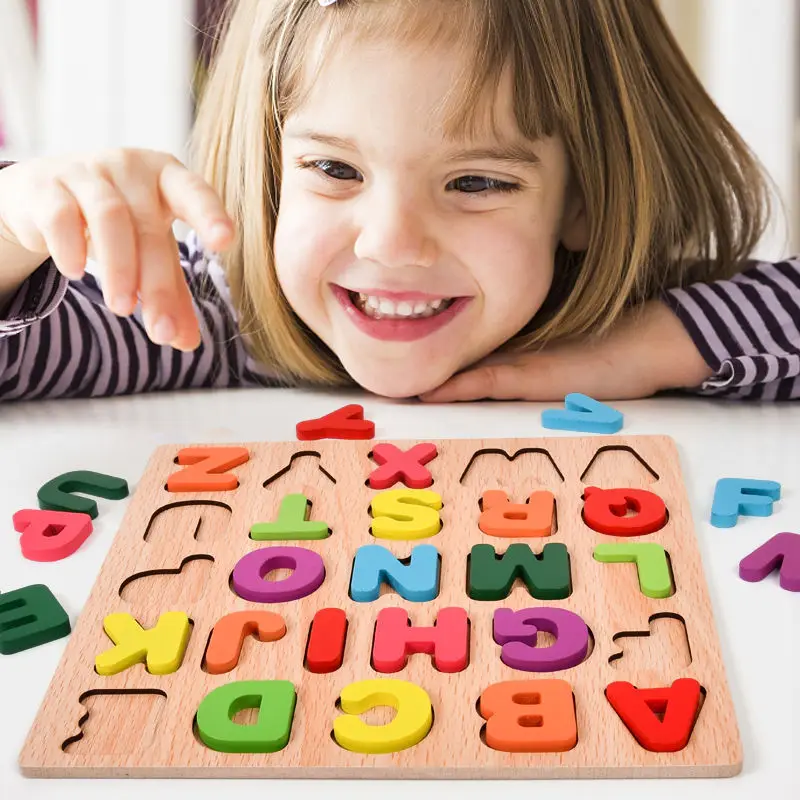Montessori Baby Wooden Puzzles for Toddlers Learning Alphabet Number Shape Puzzle Toys Kids Educational Matching Board Wood Game wooden jigsaw puzzle