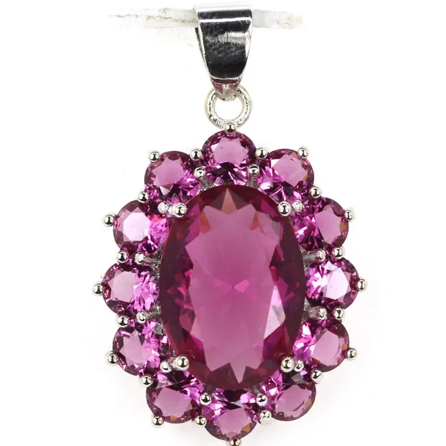 Customized 925 SOLID STERLING SILVER  PENDANT Charming Red Blood Ruby Pink Tourmaline Fire Rainbow Mystic Topaz Daily Wear