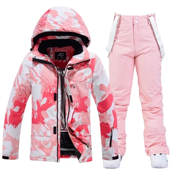 Fashion, Women's, Waterproof Snow Suit Sets, Snowboarding Clothing, Ski Costumes, Winter Wear, Jacket, Strap Pant, Girl's 1