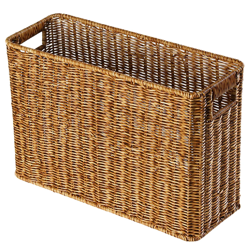 

Imitation Rattan Weave Basket Japanese Style Storage Bin Large Capacity Hollow Handle Woven Basket Desktop Finishing Basket