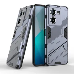 Punk Armor Shockproof Hard Rubber Bracket Bumper Phone Case, 6.64 - inch Protective Cover for Vivo IQOO Z8 (Gray)