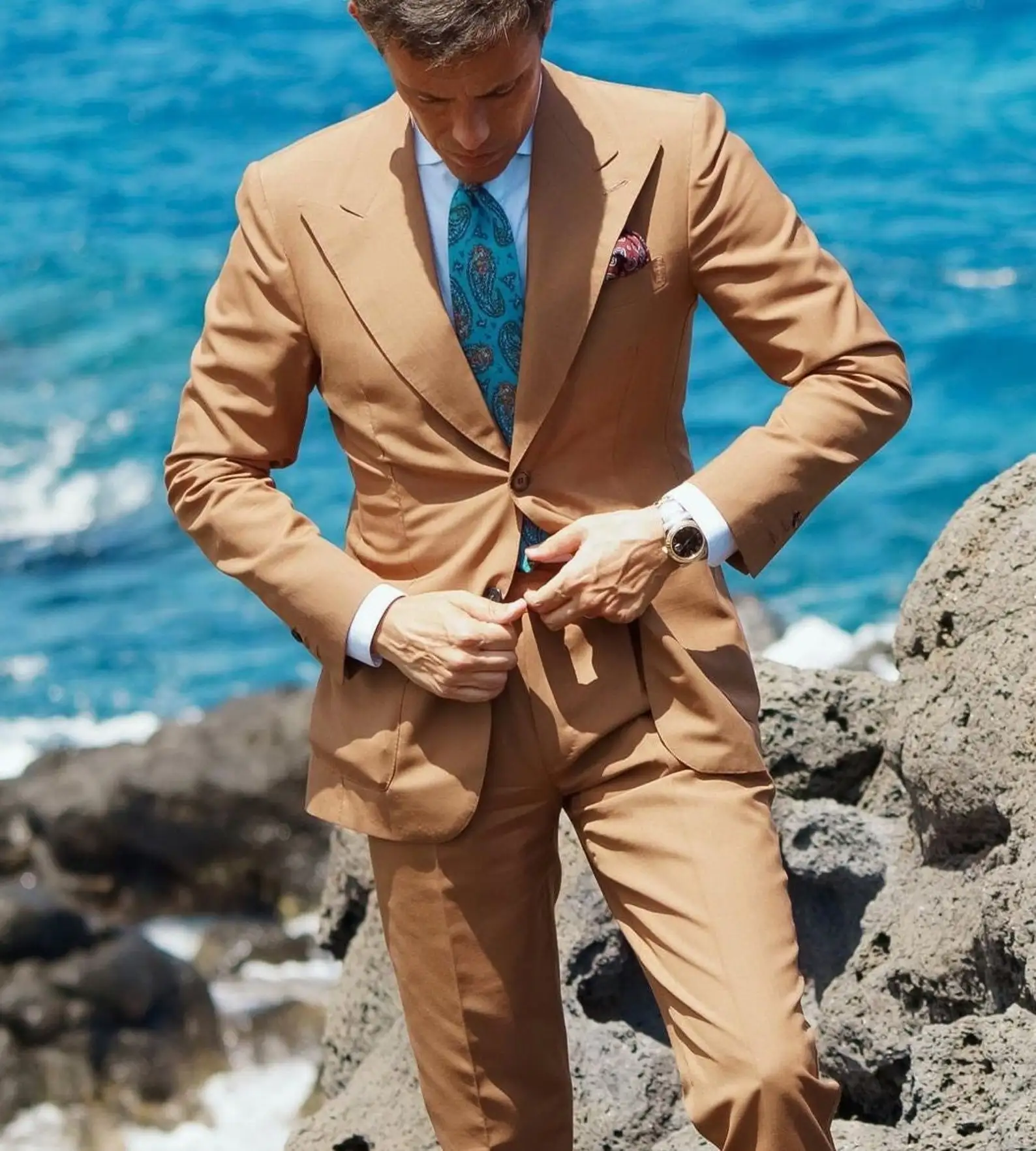 Buy Men Brown Solid Slim Fit Wedding Three Piece Suit Online - 916179 | Van  Heusen