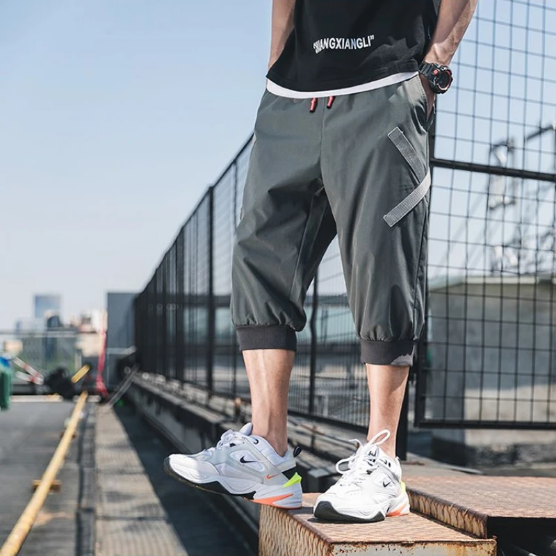 Summer Men Shorts Multi-pocket Sweatpants Streetwear Casual Loose Jogger Pants Elastic Waist Solid Luxury High-end Men Clothing