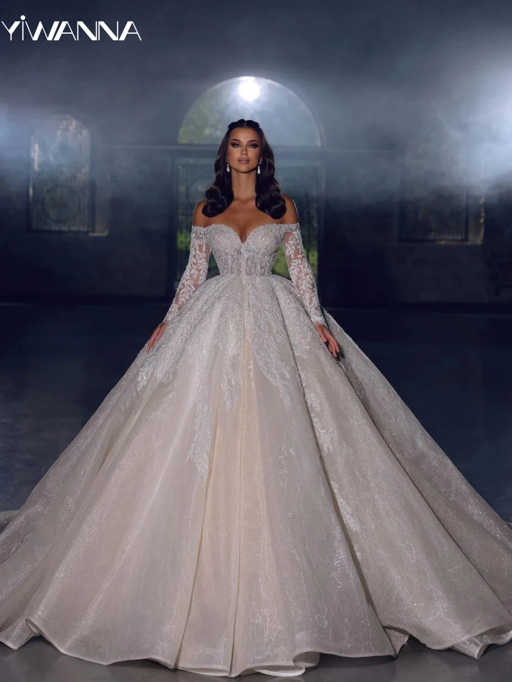 Classy Long Off-the-Shoulder Sequins Bridal Gown Long Slit Online main image 0