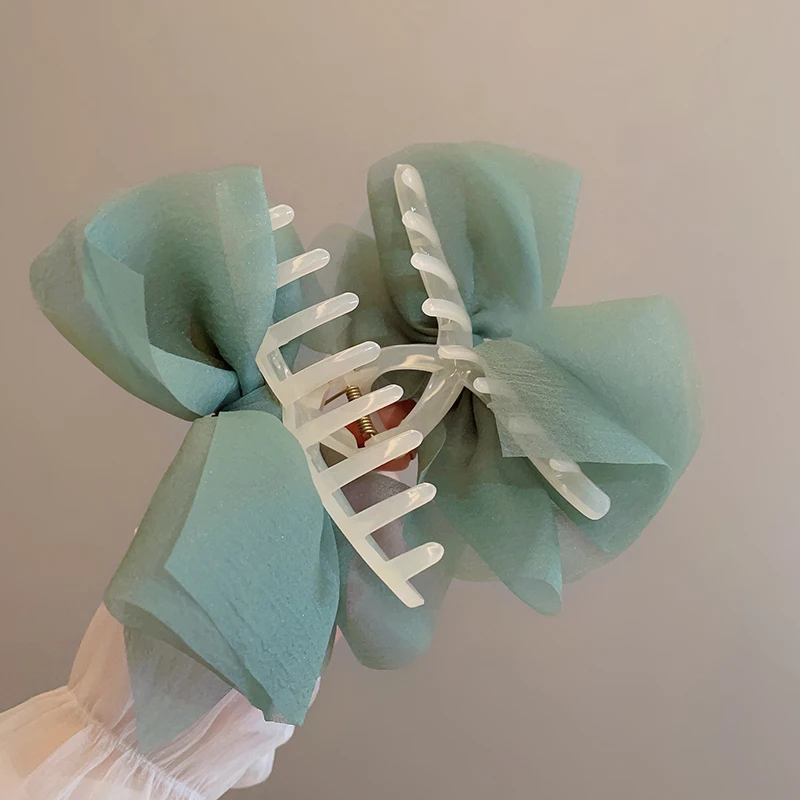 Sommer Neue Einfarbig Mesh Tüll Bogen Haar clips Elegante Frauen Pferdeschwanz Geflecht Haar Klaue Clip Haar Clip Headwear Haar Zubehör – Detail 12