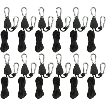 1/2/4/6/8/10/12/14/16pcs Rope Pulley 1.6M Ratchet Locking Hanger Lamp Pulley Ropes Pulley Canoe Boat Bow Stern Rope for Camping
