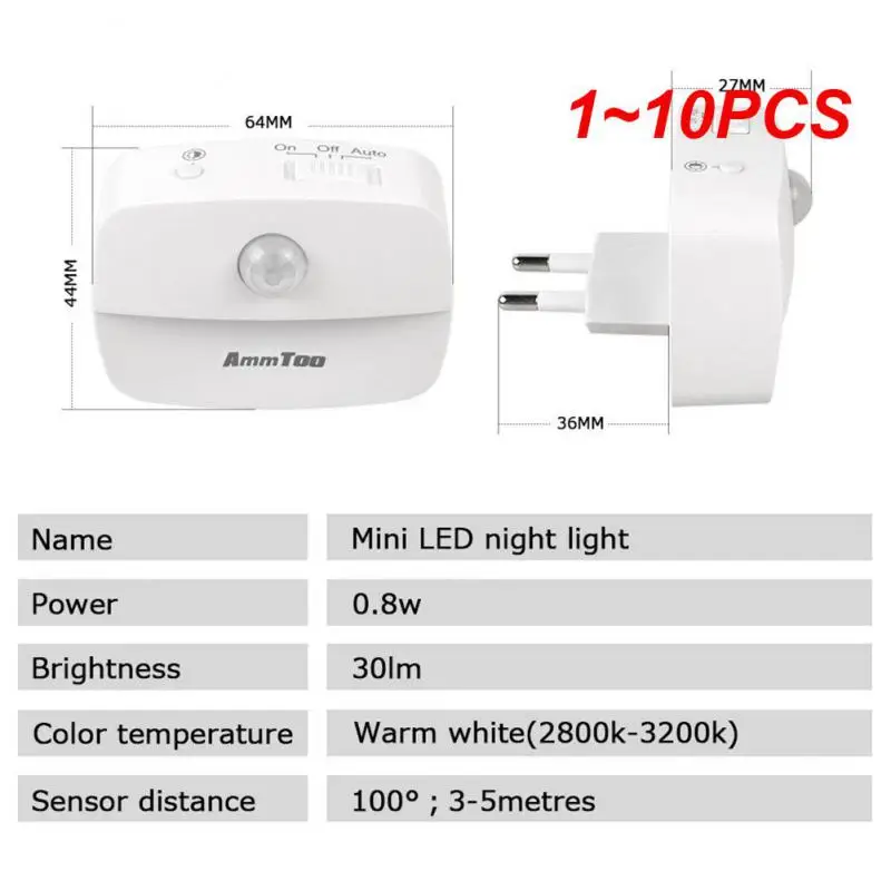 

1~10PCS European Plug LED Night Light PIR Motion Sensor Light Smart Lamp 110V 220V AAA Battery For Bedroom Bathroom Corridor