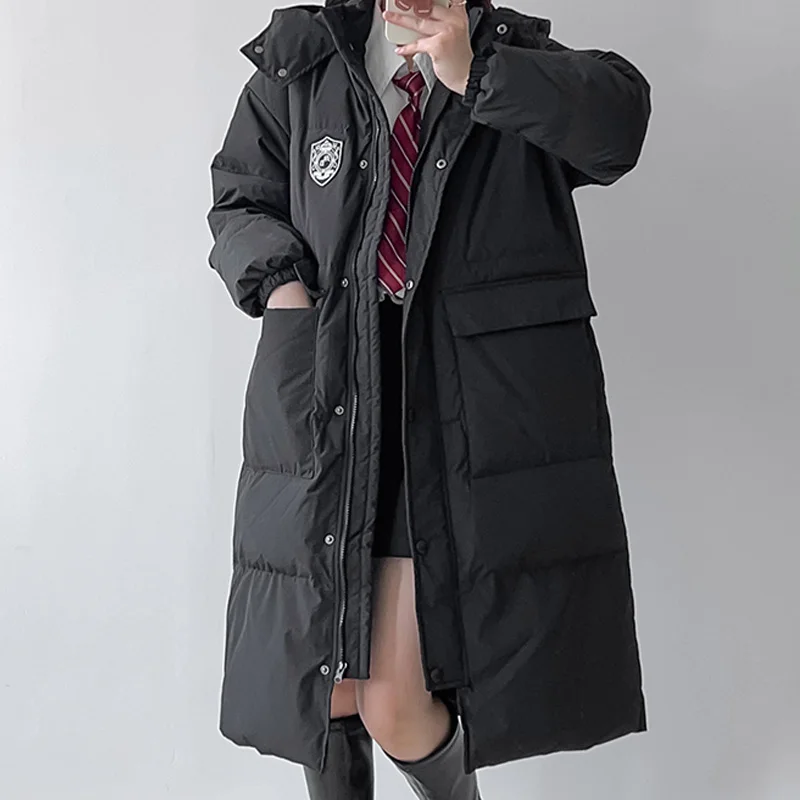 

ITOOLIN Women Thicken Cotton Warm Hooded Long Coat Button Pocket Long Sleeve Parkas Casual Office Down Coat Autumn Winter 2023