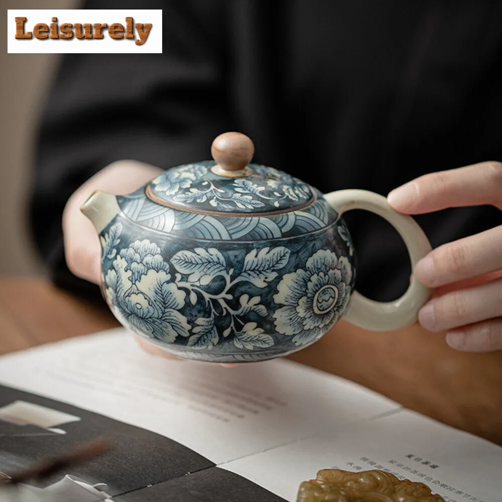 200ML Chinese Ru Kiln Infusion Teapot Antique Blooming Flowers Xishi Pot Tea Brewing Kettle Chinese Teaset Accessories Ornaments