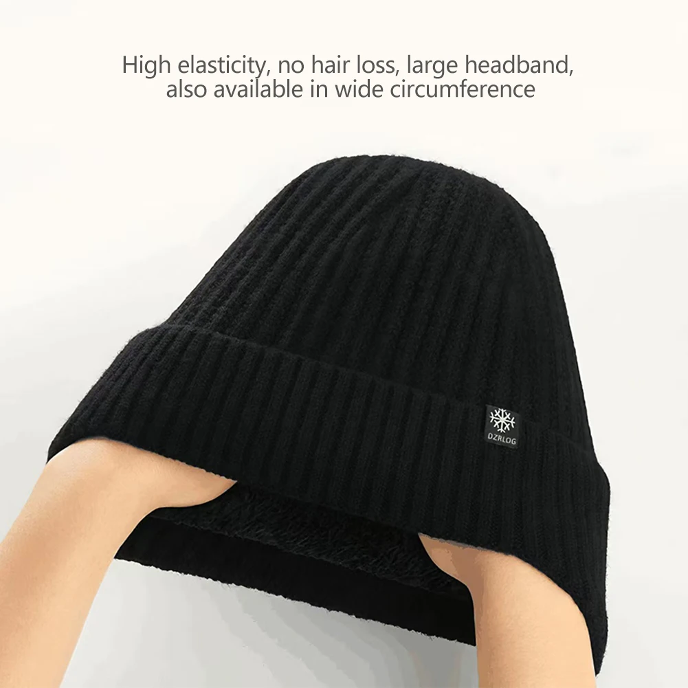 Outdoor Men Winter Knitted Hat Plush Warmth Peaked Cap Earmuff Casual Fashion Faux Fur Lined Bomber Hats Cycling Ear Protection