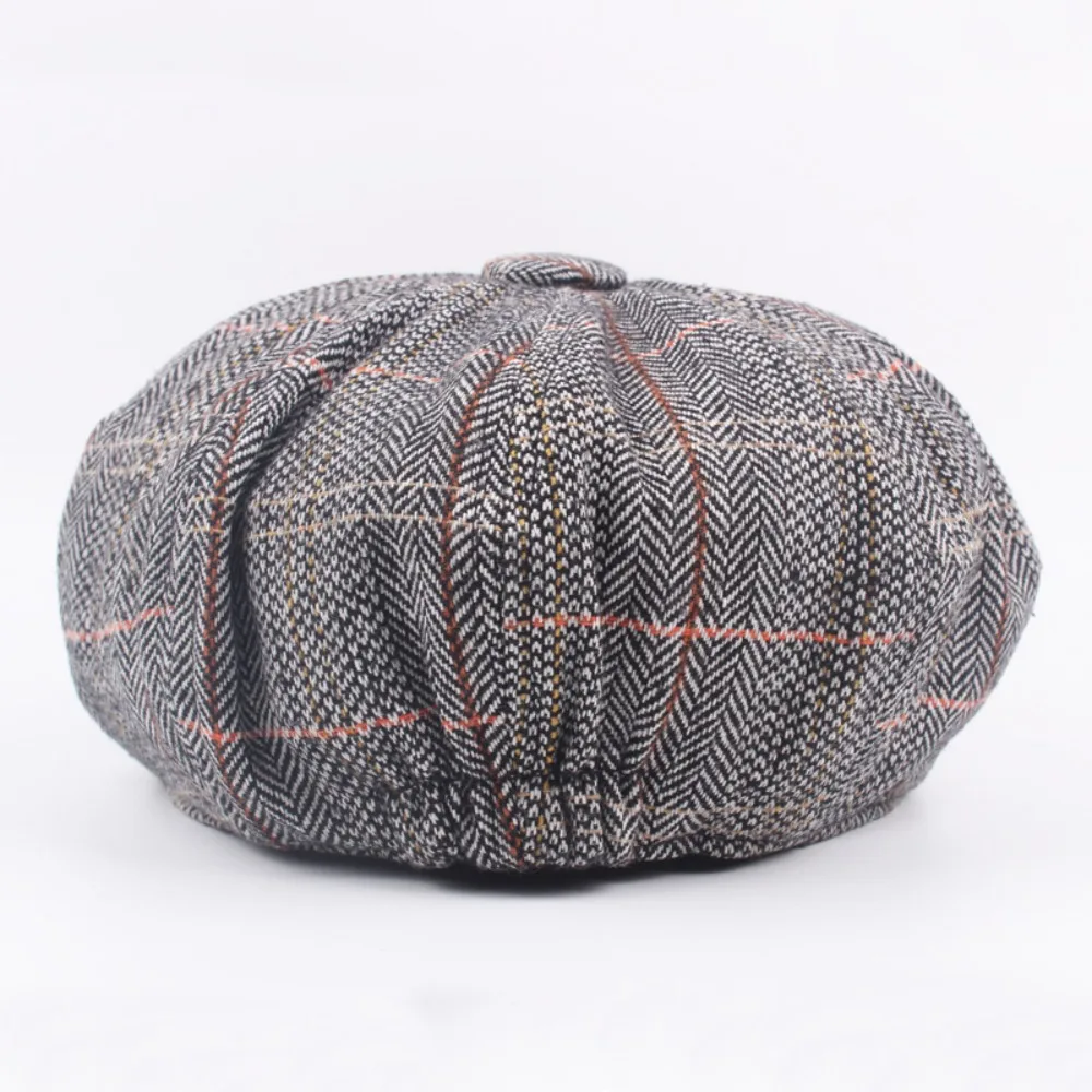 Adjustable Duck Tongue Cap New Colored Grid Cotton Sun Protection Octagonal Hat Male Beret Men