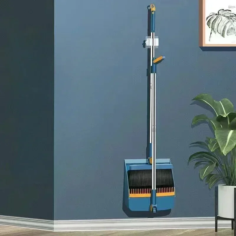 Long Handle Broom With Dustpan Set 180-Degree Angle Adjustment Stiff Bristles Buckle Type Broom Dustpan Set With Scraping Teeth