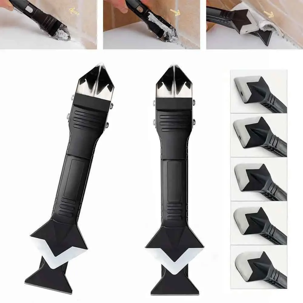 5 in 1 Silicone Scraper Squeegee Glue Remover Multi-functional Metal Head Shovel Glue Tool Spatula Caulk Window Cleaning Tools