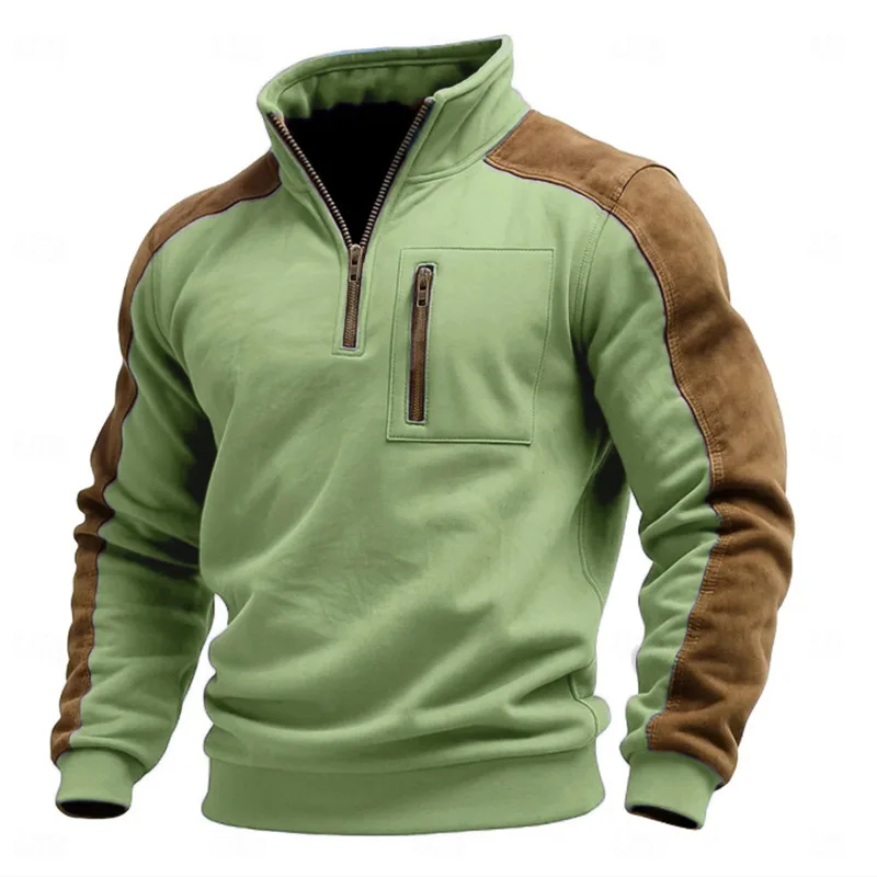 Autumn Winter New Men's Stand Collar Pullover Sweatshirts Fashion Patchwork Sports Tops Male Casual Streetwear Pull On Hoodie