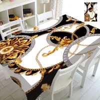 Chaîne de clés grecque noire et or, style baroque, pour fête d'anniversaire, décoration intérieure, nappe de table de luxe dorée à motif damassé, rectangulaire et carrée 2
