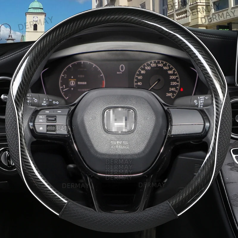 

for Honda Civic 2016 2017 2018 2019 2020 2021 2022 10th Car Steering Wheel Cover PU Leather+Carbon Fiber Auto Accessories