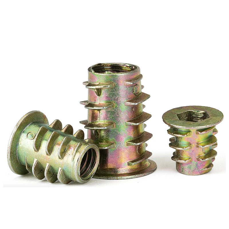 

M5M6M8M10 Zinc Alloy Threaded Wooden Insert Nut with Internal and External Teeth Nut Flanged Hexagonal Drive Head Furniture Nut