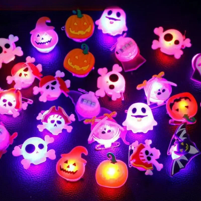 Finger Ring 10/50Pcs Halloween Luminous Rings Creative Pumpkin Ghost Skull LED for Children Toys Lights Jewelry Party Gifts