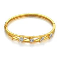 Women's Wedding Bridal Cubic Zircon Cuff Bangle Bracelet Indian Africa Lady Jewelry Ethiopian Gold Color Bride Jewelry Gift 1