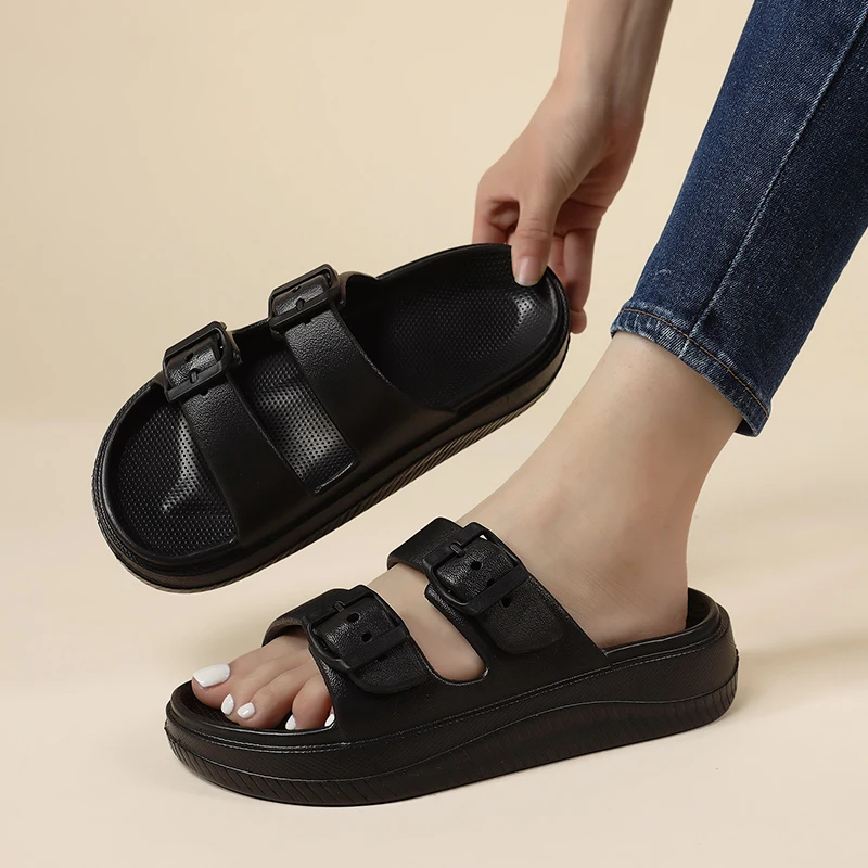 Soft Sole Eva Cloud Slippers Women 2024 Summer Double Buckle Pillow Sandals Woman Slides Flat Heels Non Slip Home Flip Flops 5