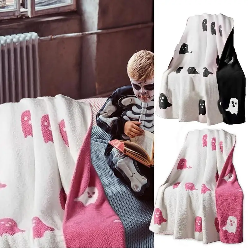 

Halloween Blankets and Throws Double-sided Ghost Blanket Fall Flannel Blanket for Bed Sofa Couch Fuzzy Blanket for Childrens