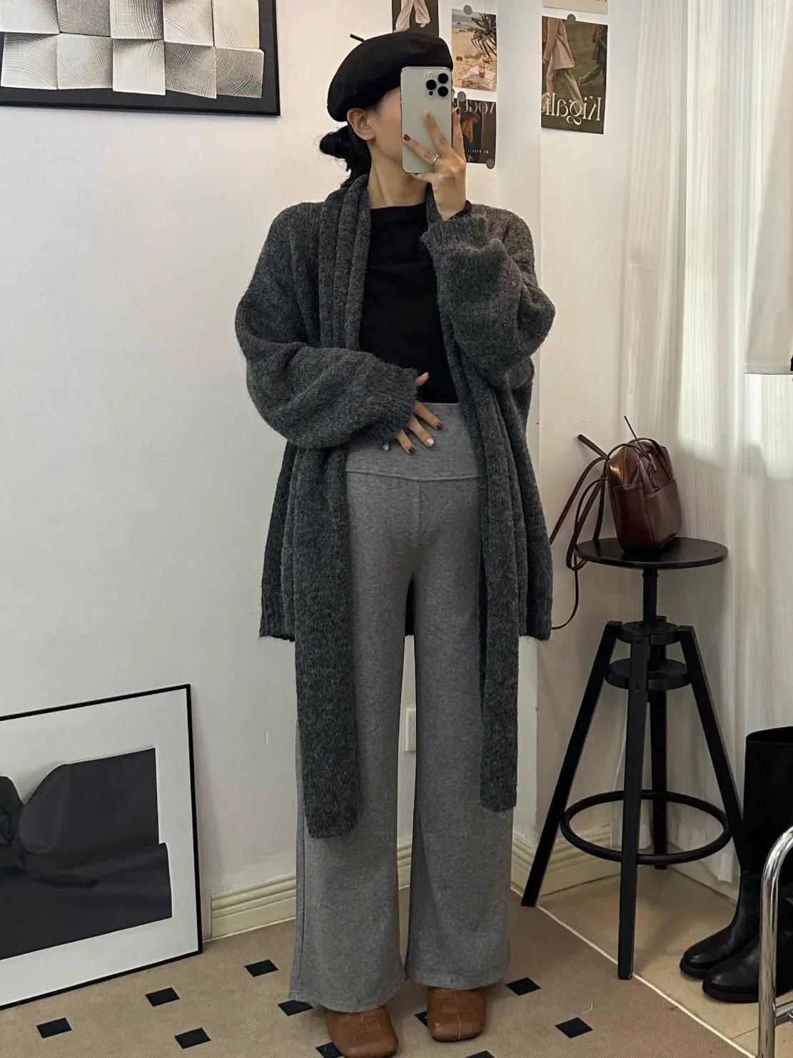 양털 안감 한국 스타일 임산부 바지 와이드 레그 캐주얼 복부 지지 아우터 겨울 롱 팬츠 면 폴리에스터