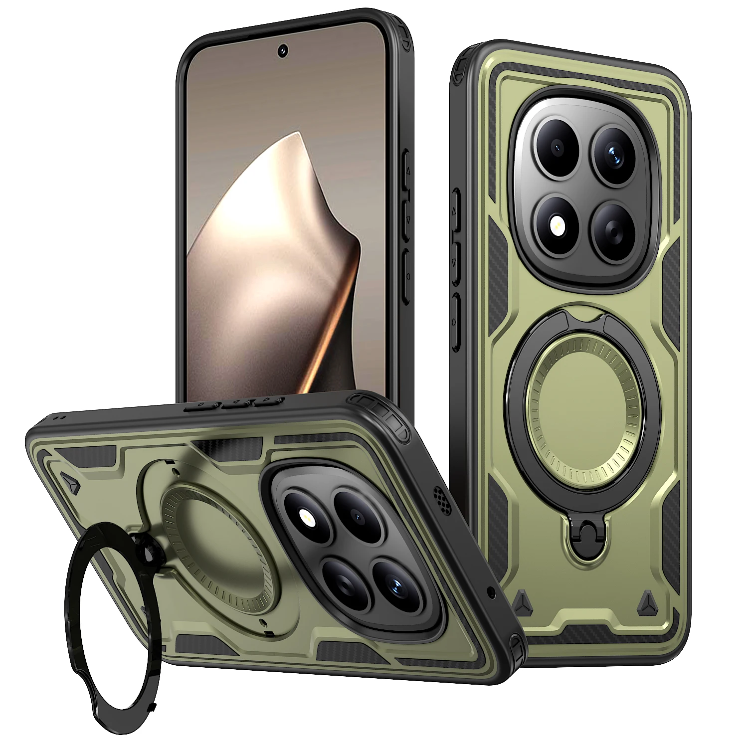 Enhanced Armor Magnetic Case with Wireless Charging Stand - Shockproof Protection Cover
