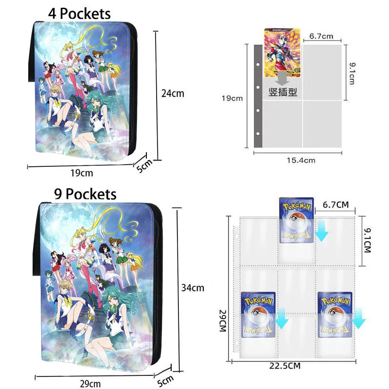 400pcs/900pcs 선원 문 카드 앨범 도서 폴더 4/9 카드 슬롯 컬렉션 지퍼 더블 포켓 지퍼 카드 바인더 홀더
