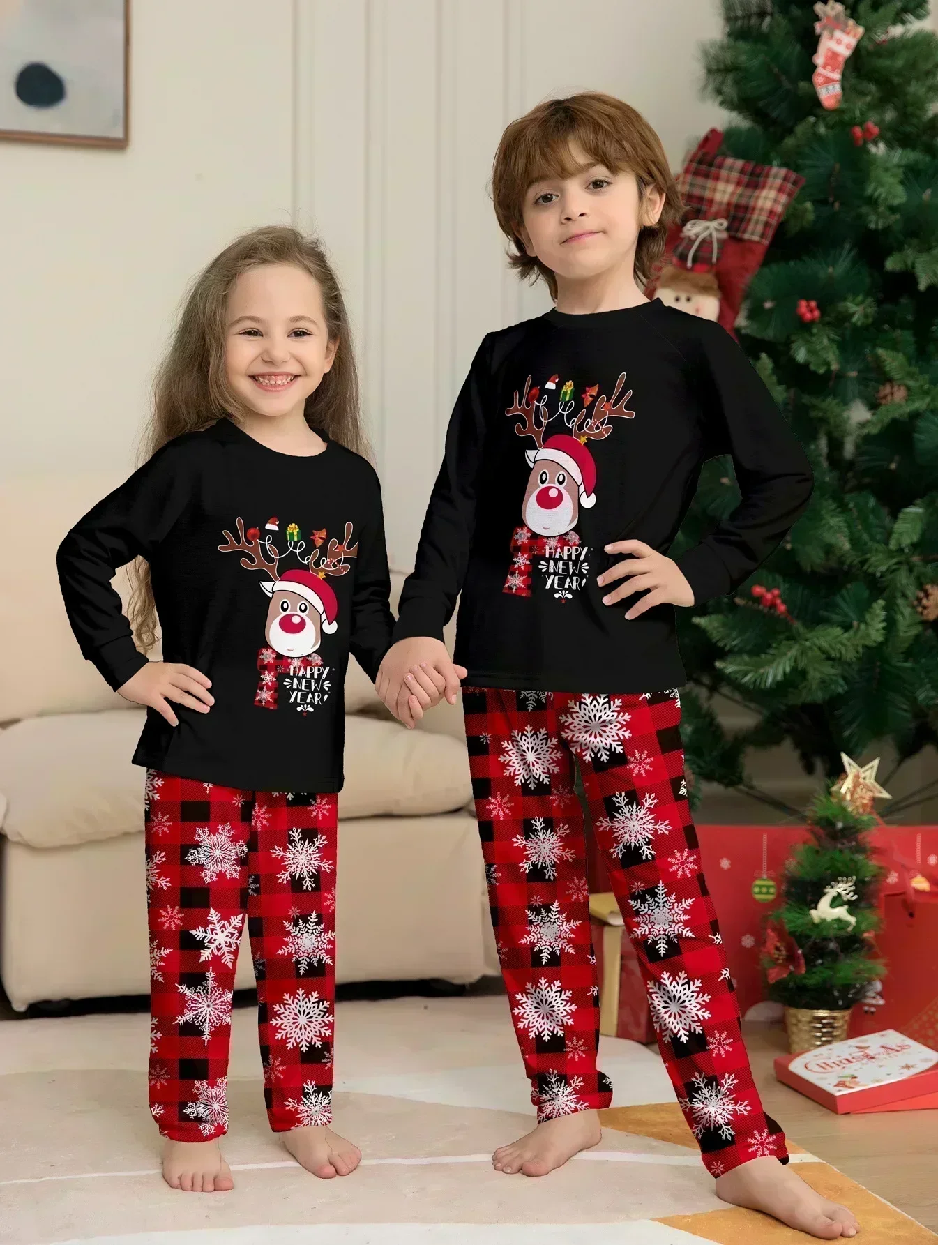 Matching Pajamas Matching Sleepwear Matching Outfit New Year Cartoon Elk Print Christmas Parent-child Pajamas Set