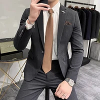 Luxury Men Blazer Spring and Autumn Fashion Men's Solid Color Casual Business Suit Jacket Groom Wedding Dress Party Suit Coat 1