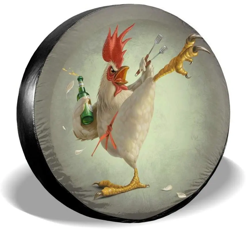

XOMAO Funny Chicken Spare Tire Cover Polyester Universal Dust-Proof Waterproof Wheel Covers for Trailer RV