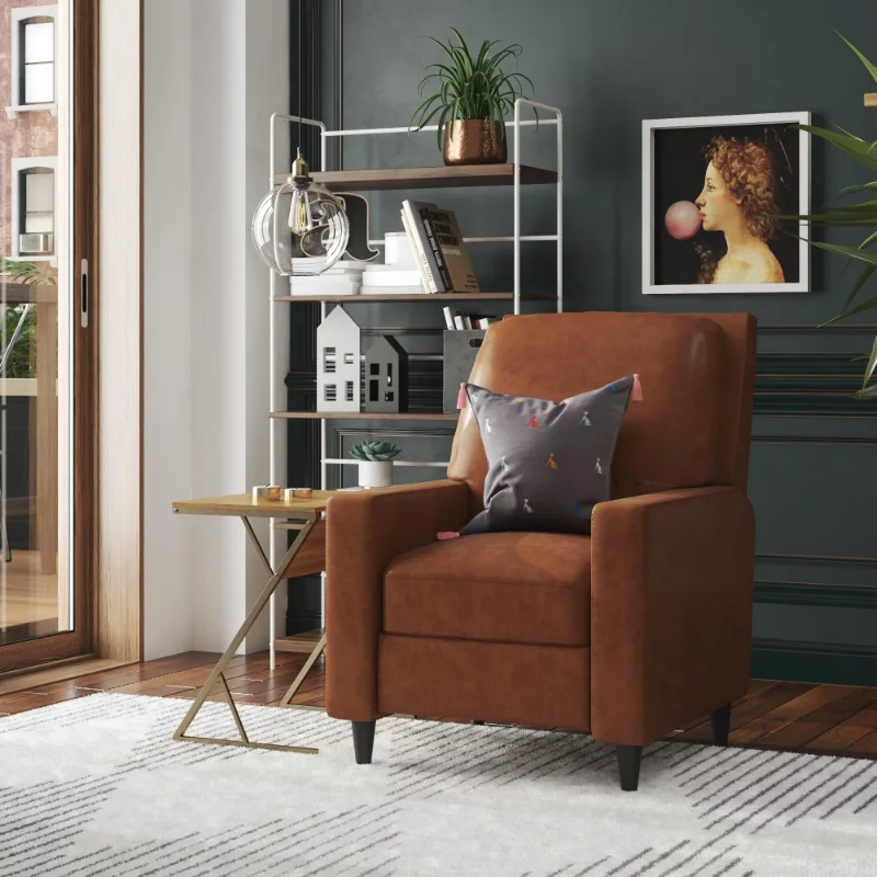 

Novogratz Lana Pushback Recliner, Living Room Accent Chair, Camel Faux Leather accent chairs for living room