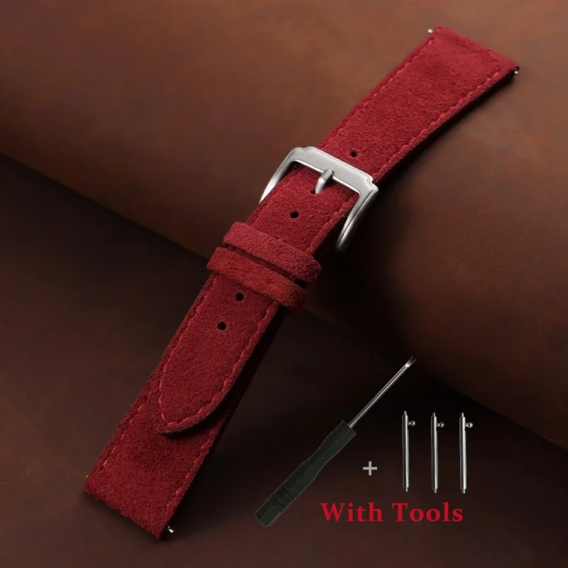 Universal Vintage Suede Leather Watch Strap with Quick Release and Tool