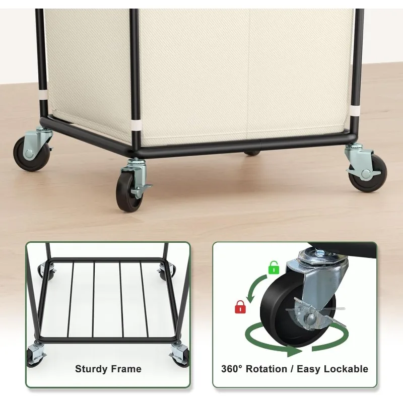 Laundry Basket with Wheels and Handle, 160L Large Rolling Laundry Basket 2 Section Hamper with Wheels