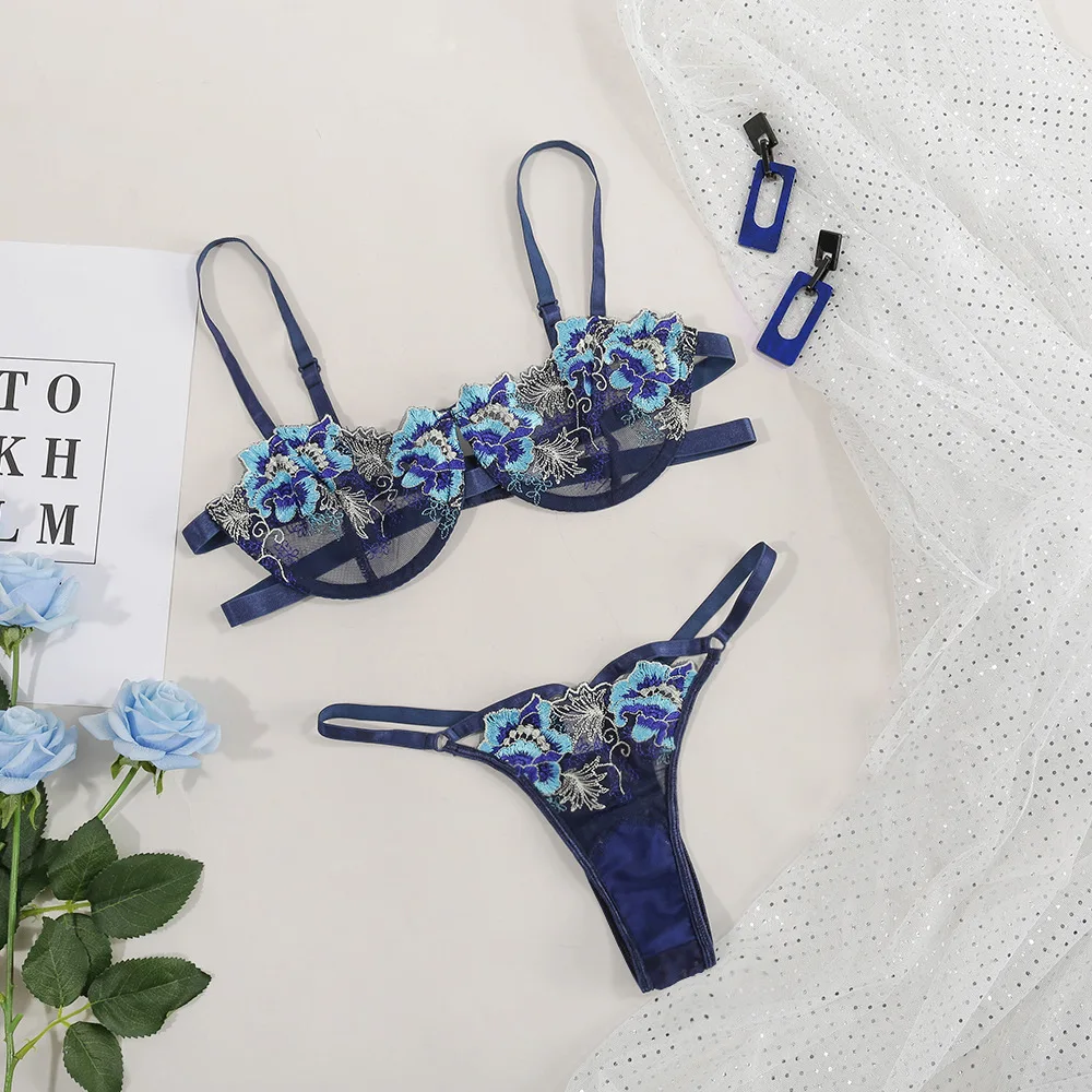 Sexy Lingerie Set Erotic Thong Push-up Bra Women's Underwear Set Panty Bra Sexy Lace Embroidery Lingerie Transparent