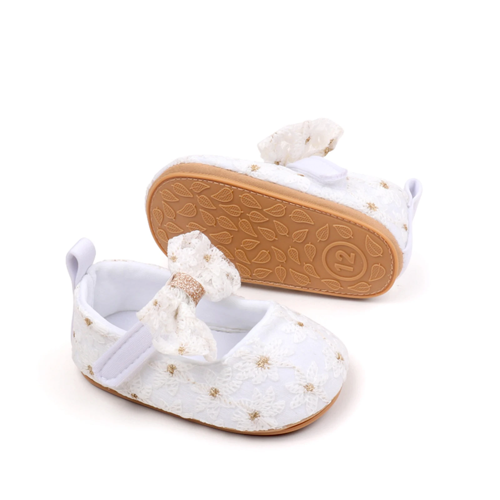 Princess Baby Girls Shoes Infant Lace Flower Mary Jane Flats Cute Bowknot Wedding Dress Shoes Non-Slip Newborn First Walker 4