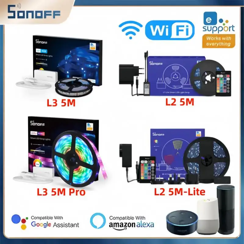

Светодиодная лента Sonoff, RGB-лента с регулируемой яркостью, L2 Lite, L3 PRO, RGBIC, Wi-Fi лампа-полоса, работает с Alexa Google Smartthings, IFTTT EWeLink App