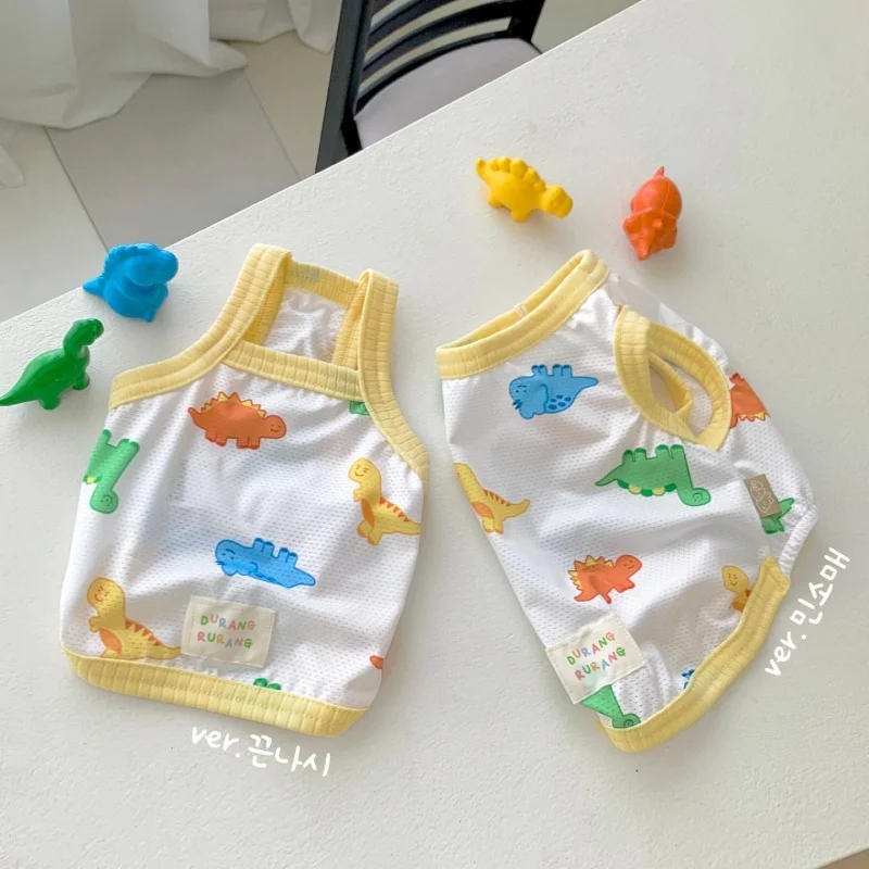 

Dinosaur Pattern Dog Clothes Summer Cool Sling Pomeranian Teddy Cartoon Vest Bichon Frise Poodle Soft Pullover
