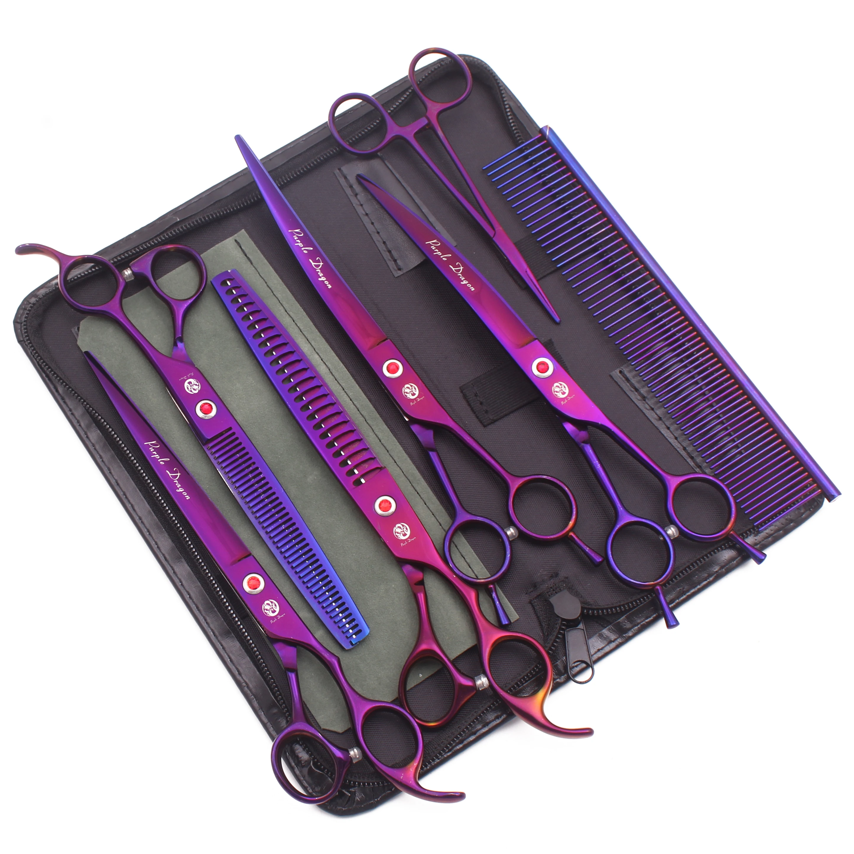 Purple Dragon 8 Inch Dog Grooming Scissors Thinning Shears Professional Cat Pet Scissors Hair Comb Cutting High Quality Z3015-b 1