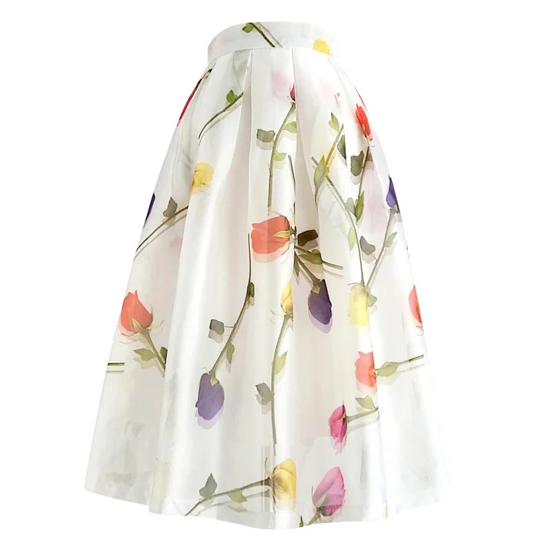 

Women's Runway Fashion Spring Summer Organza Print Skirt Female Autumn Winter High Waist A-line Skirt TB2787