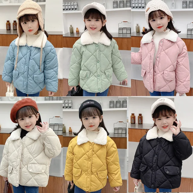 2023 New Winter Children's Warm Cotton Jackets Rabbit Fur Collar Coats Baby Short Quilted Jacket Kids Clothes Girl Boy Outerwear 2
