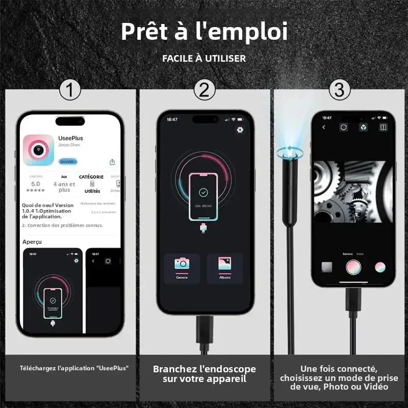 CAKI 360° Degree Rotation Endoscope Camera 6mm Lens HD Waterproof Sewer Camera IP67 for Automotive IOS Android suitable 2