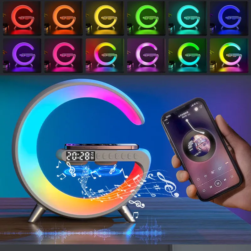 

Smart LED Night Light with Bluetooth Music Player 15W Wireless Charging RGBIC Ambient Lamp LED Table Wake Up Lamps Creative Gift