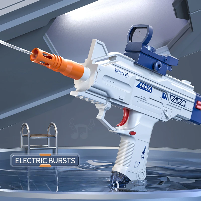 Uzi Electric Water Gun Continuous Firing Summer Pool Toys Gun with Sights Silencer Outdoor Fun Cs Game Prop For Kids 3