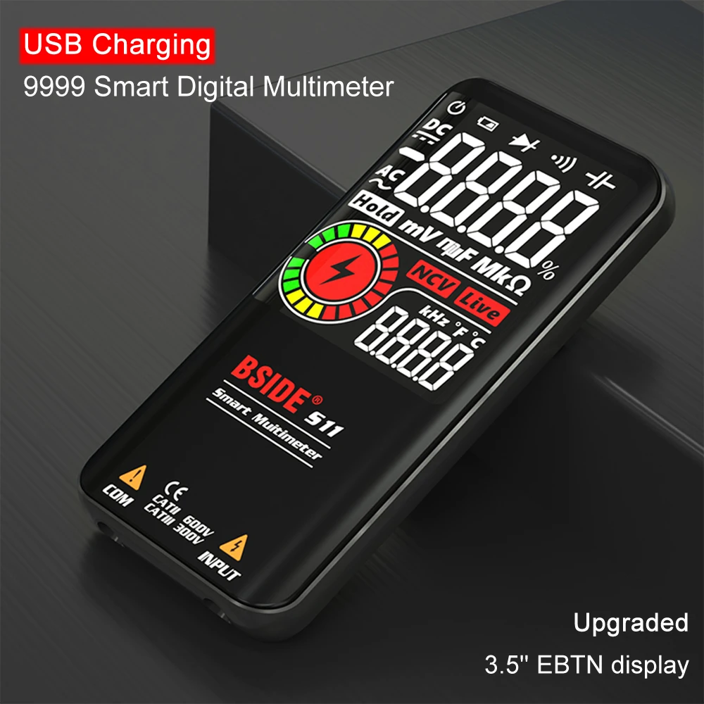 BSIDE Profesional Digital Multimeter Smart 9999 EMF Multitester DC AC Voltage Capacitor Ohm Diode Live Electric Tester USB charg 2