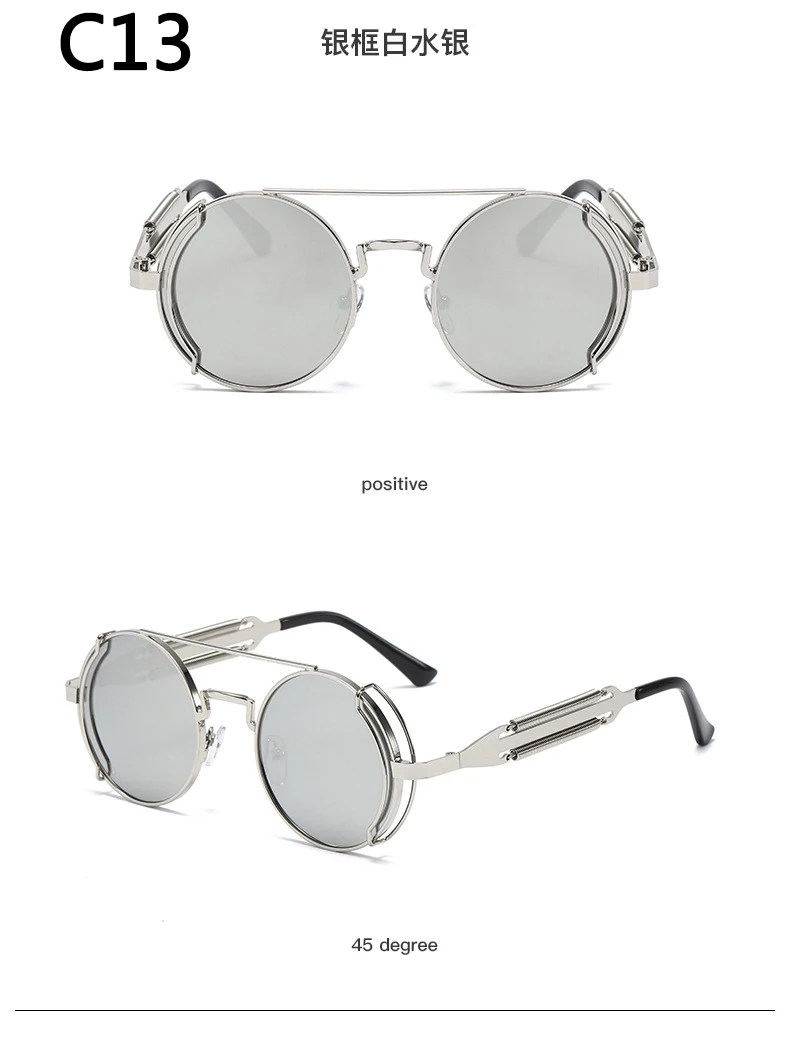 Metall Steampunk Sonnenbrille Frauen Männer Mode Runde Brille Marke Designer Vintage Sonnenbrille Hohe Qualität Oculos de sol – Detail 21
