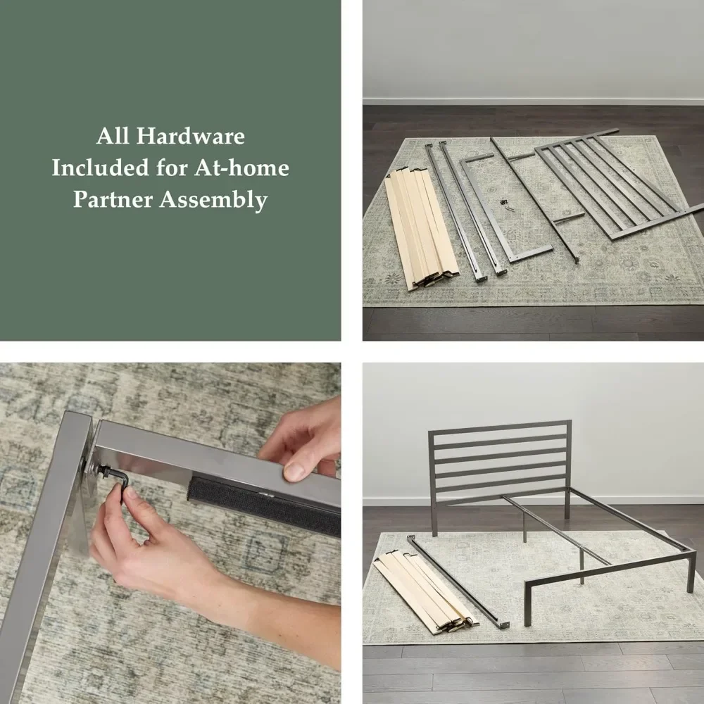 Children Beds, Metal Platform Bed Frame with Metal Headboard-Box Spring Not Required-Wood Slat Support, White, Queen