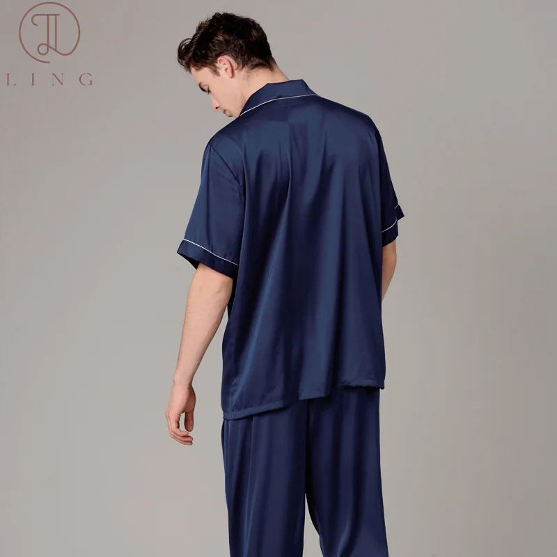 Ling Silk Satin Mens Pajama Sets Two Piece Half Sleeve Men's Sleep Lounge Sleepwear Sets Spring New Silk M-XXL Size